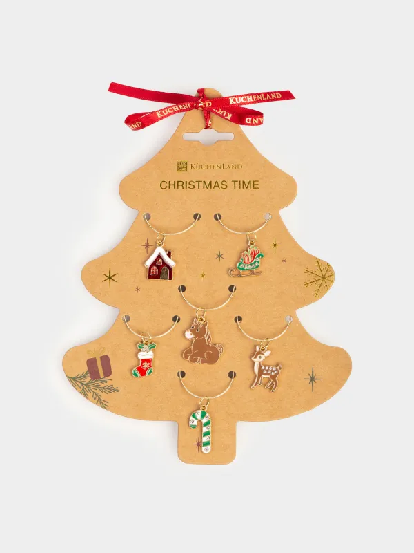 Бокалға арналған аспа, 6 дана, металл/страздар, Жаңа жылдық әшекейлер, Christmas time, image-5