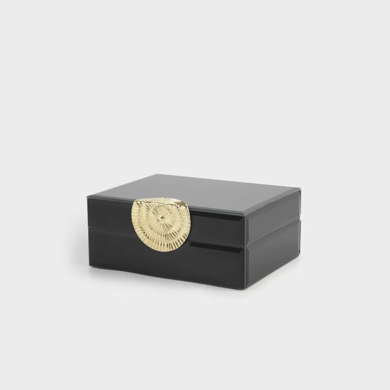 Шкатулка для украшений, 18х14 см, стекло/металл, зеркальная, черная, Glossy black