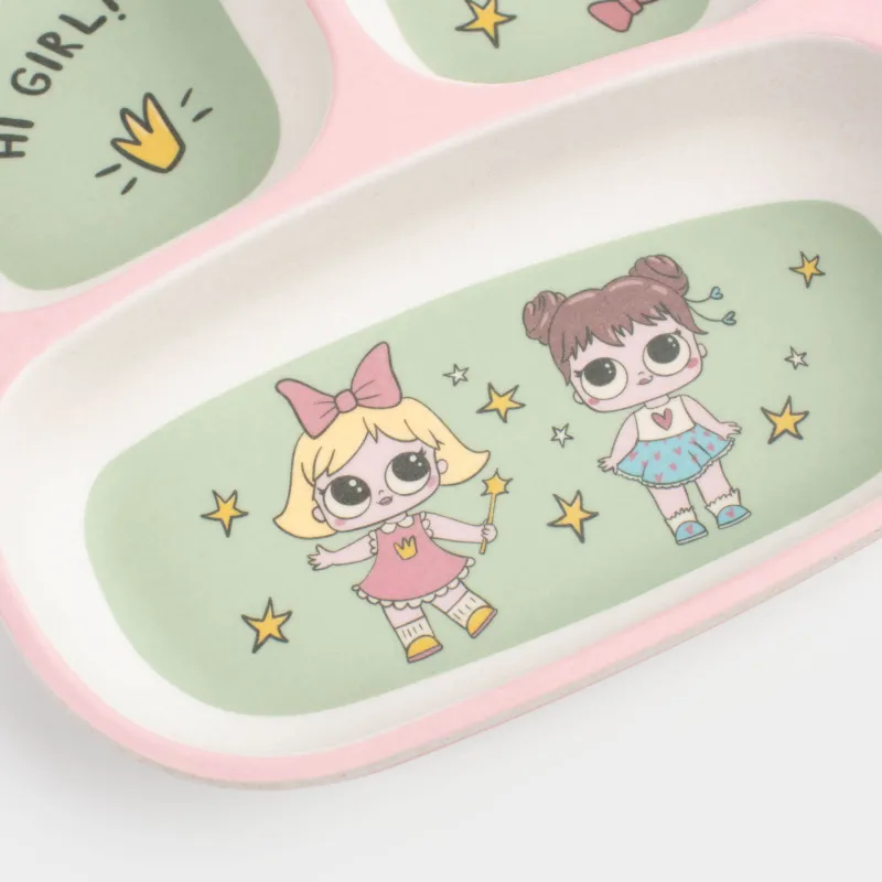 Тіскебасар тәрелкесі, балаларға арналған, 18 см, 3 бөлім, бамбук, қызғылт-жасыл, Көйлек киген қыздар, Sweet loli, image-6