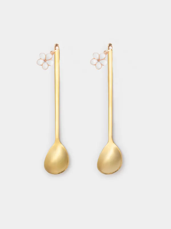 Десерт қасық, 14 см, 2 дана, болат, алтын, гүл, Bloome, image-0