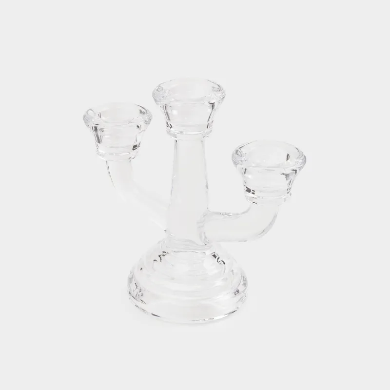 Шам ұстағыш, 13 см, 3 Шам, жіңішке, аяқты, шыны, Clear, image-1