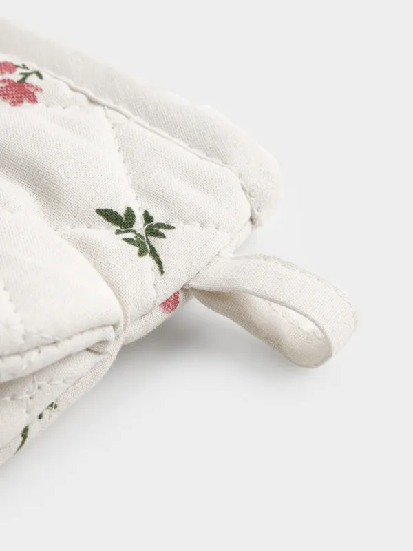 Прихватка, 13x13 см, двойная, хлопок, бежевая, Цветы, El flora, image-2