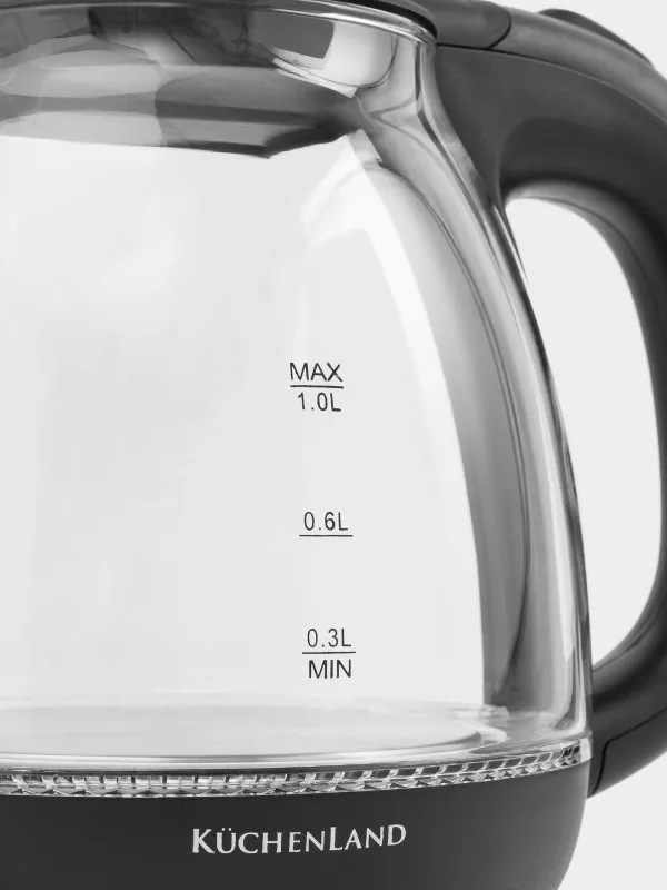 Чайник электрический, 1 л, 900-1100 Вт, стекло Б/пластик, с подсветкой, черный, Progress plus, image-3