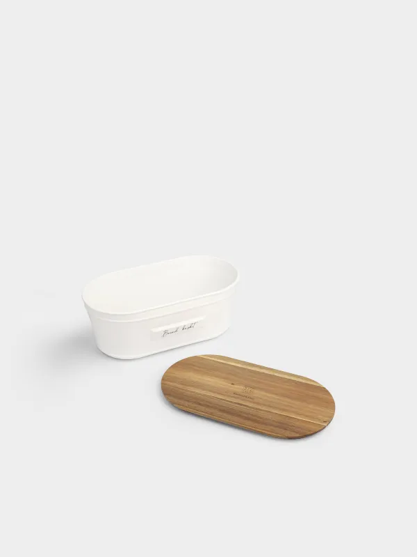 Хлебница, 33х17х13 см, с разделочной доской, керамика/дерево, овальная, молочная, Noble tree, image-2