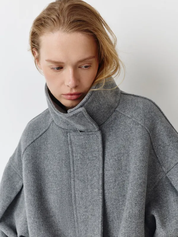 Әйелдер пальтосы, қысқартылған, өлшемі M/L, жүн/полиэстер, сұр, Panella, image-1