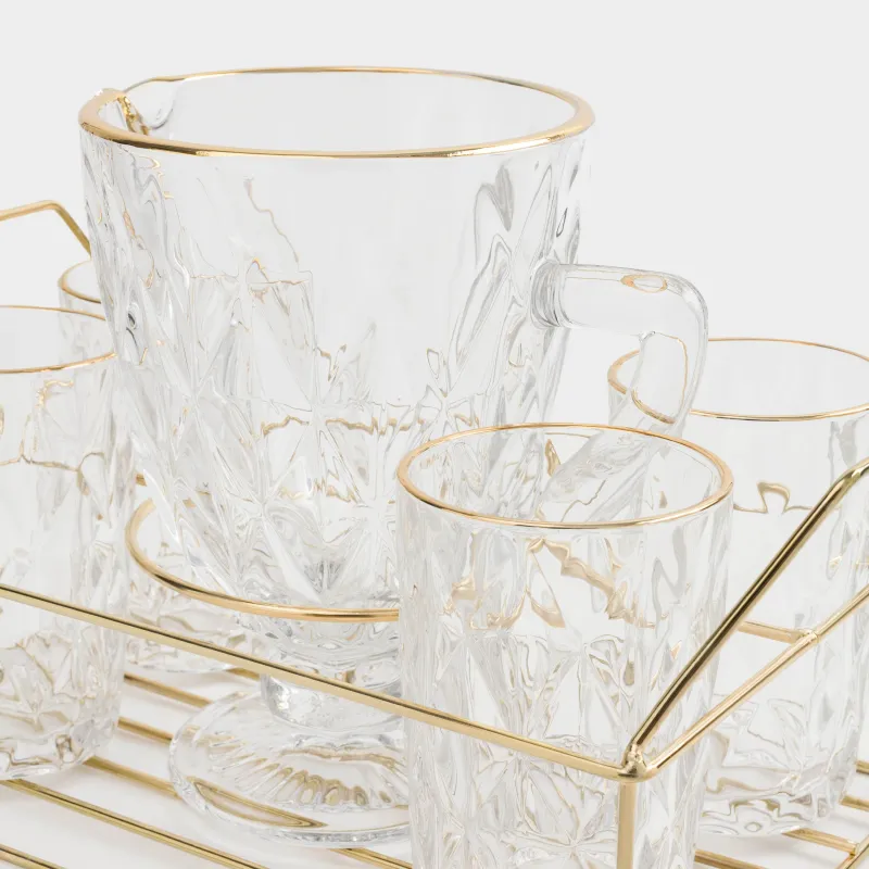 Сусын жинағы, 4 парсы, 5 пр, стендте, Шыны Р / металл, алтын, Rhomb gold, image-8