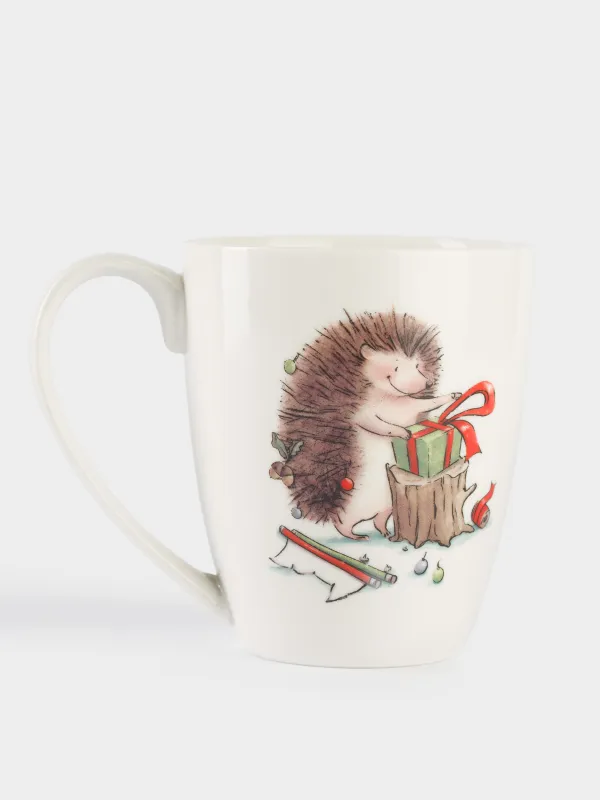 Кружка, 320 мл, фарфор N, белая, Ежи с подарками, Hedgehog christmas, image-1