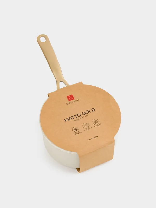 Шөміш, 16 см, 1,3 л, қақпағы бар, қапталған, алюминий, сүт түстес, Piatto gold, image-8