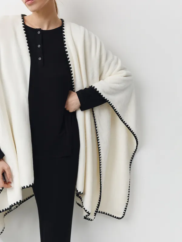 Пончо, 75х140 см, жүн, құм сұр, Абстракция, Fleece poncho, image-2