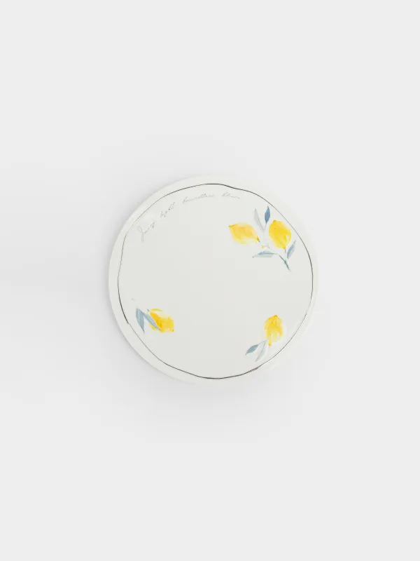 Ыстыққа арналған тұғыр, 20 см, керамика/тығын, дөңгелек, ақ, Лимондар мен жапырақтар, Sicily, image-0