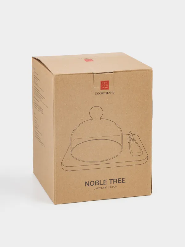 Набор для сыра, 3 пр, доска-блюдо/купол, сталь/дерево/стекло, Noble tree, image-7
