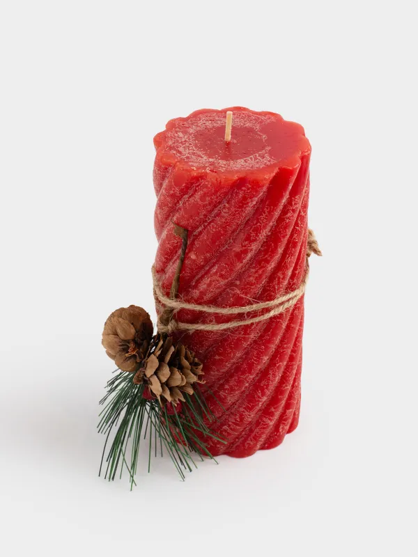 Шам, 8х15 см, цилиндрлік, қызыл, Шиыршық, Spiral shape, image-3