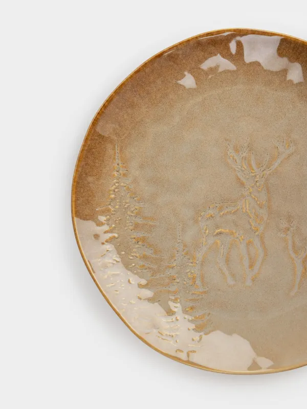 Түскі ас тәрелкесі, 27 см, керамика, жасыл, Бұтақтардағы шырша бүршіктері, Snowy forest, image-2