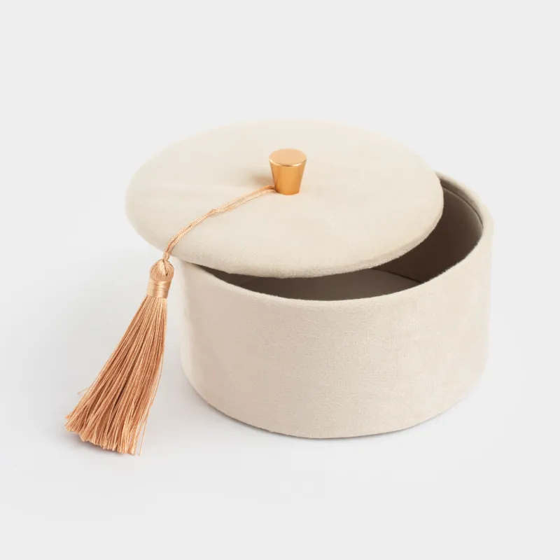 Шкатулка для украшений, 13х6 см, с кисточкой, бархат/МДФ, бежевая, Velvet, image-1