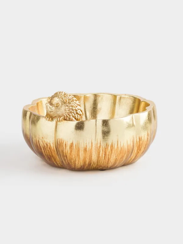 Кәмпит ыдысы, 21х13 см, полирезин, алтын, Асқабақтағы кірпі, Golden forest, image-0