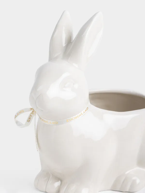 Кәмпит ыдысы, 18х18 см, 420 мл, керамика, сүт түстес, Гүлдері бар қоян, Rabbit pattern, image-1