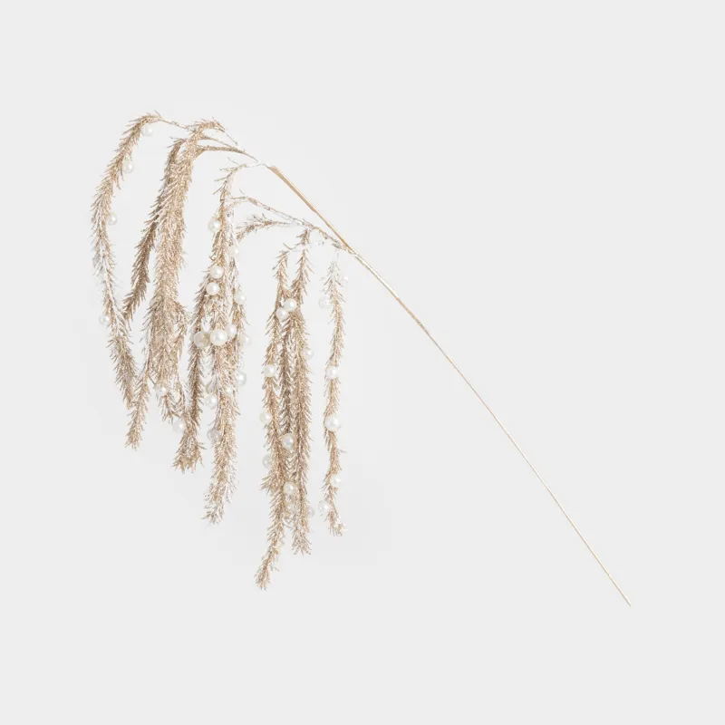 Сәндік бұтақ, 60 см, пластик/металл, Моншақтары бар алтын гүл тәжі, Amarant decor