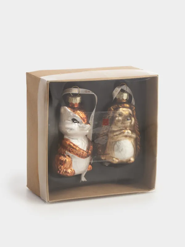 Набор елочных игрушек, 7 см, 2 шт, стекло, Новогодние звери, Figure christmas, image-5