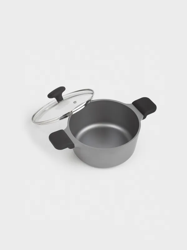 Кәстрөл, 20 см, 2,7 л, қақпағы бар, жабыны бар, алюминий, сұр-қара, Mintali, image-1