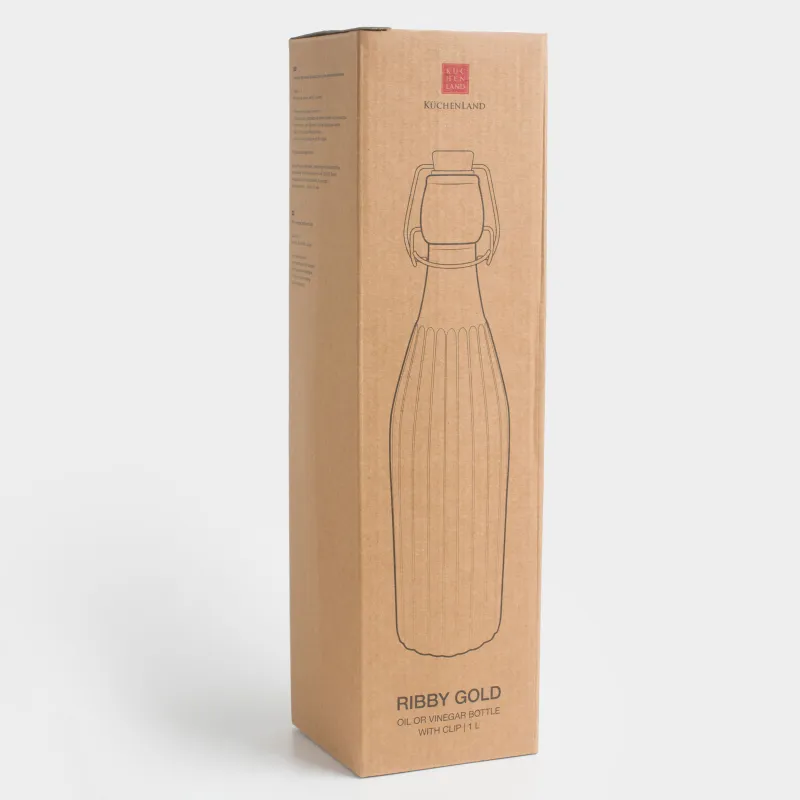 Бутылка для масла или уксуса, 1 л, с клипсой, стекло Р/металл, Ribby gold, image-5