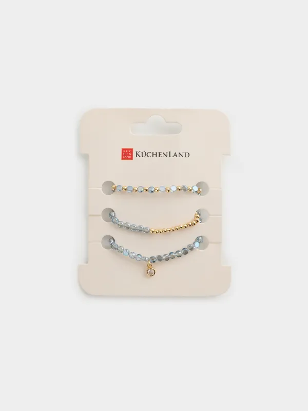 Білезіктер жинағы, 18 см, 3 дана, металл/циркон/шыны, көк, Тастар, Mineral, image-2