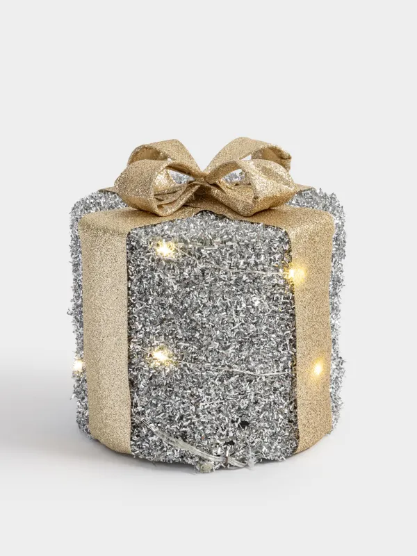 Мүсінше, жарықтандырылған, 15 см, металл, дөңгелек, күміс, Сыйлық, Frosty sparks, image-0