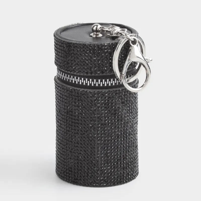 Салпыншақ, 16 см, ұсақ-түйекке арналған бөлімі бар, полиуретан/страздар, қара, Keychain crystal