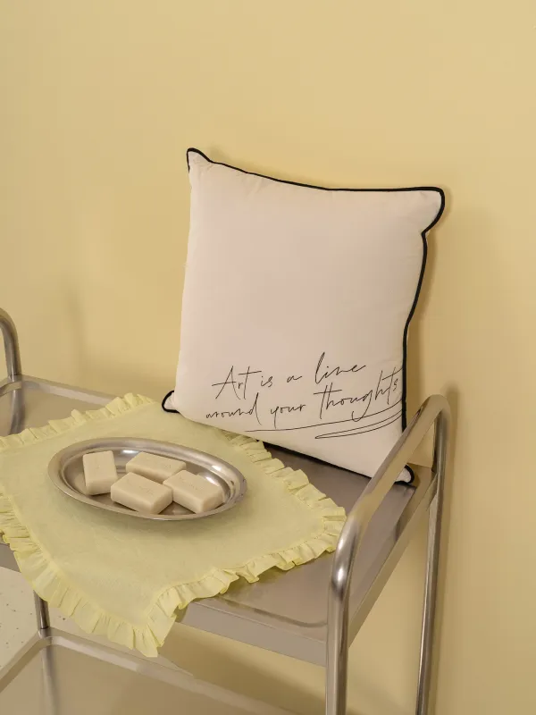 Сәндік жастық, 45х45 см, барқыт, сүт түстес, Art is around your thoughts, Scroll, image-2