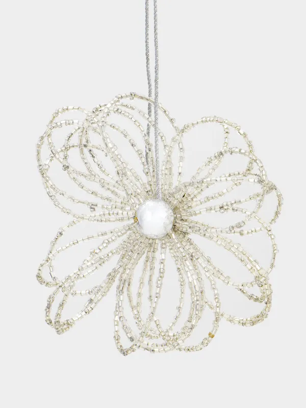 Игрушка елочная, 10 см, бисер/металл, серебристая, Цветок, Beads figure, image-0