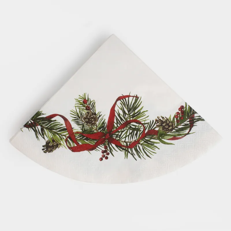 Салфетки бумажные, 33 см, 20 шт, круглые, белые, Шишки и рябина, Rowan delice