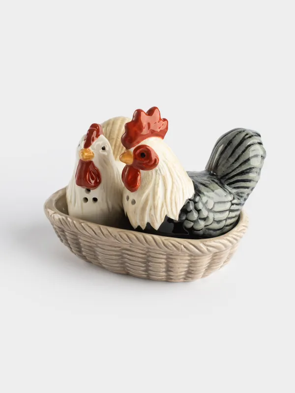 Набор для соли и перца, на подставке, Петух и курица, Rooster, image-1