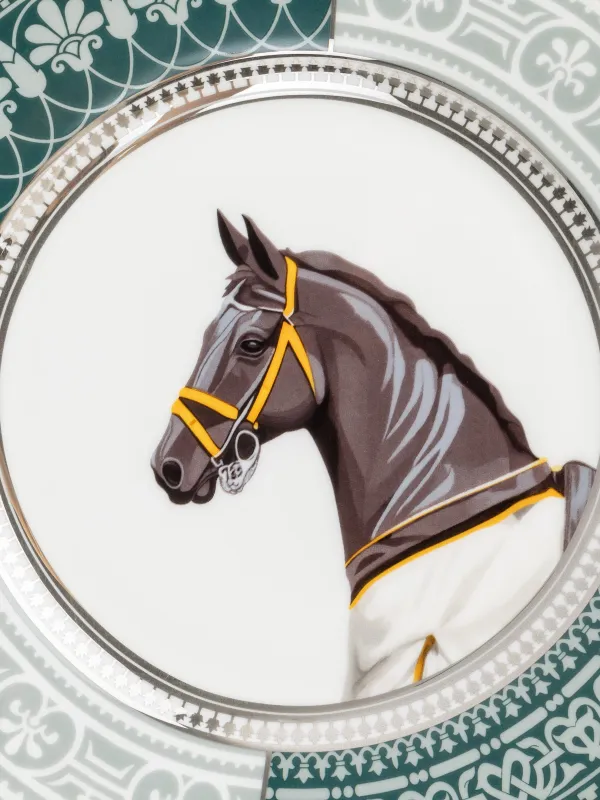 Тіскебасар тәрелкесі, 21 см, фарфор F, ақ және жасыл, күміс жиектері бар, Жылқы, Breton horse, image-2