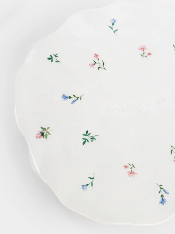 Блюдо на ножке, 23х7 см, керамика D, молочное, Нежные цветы, El flora, image-1