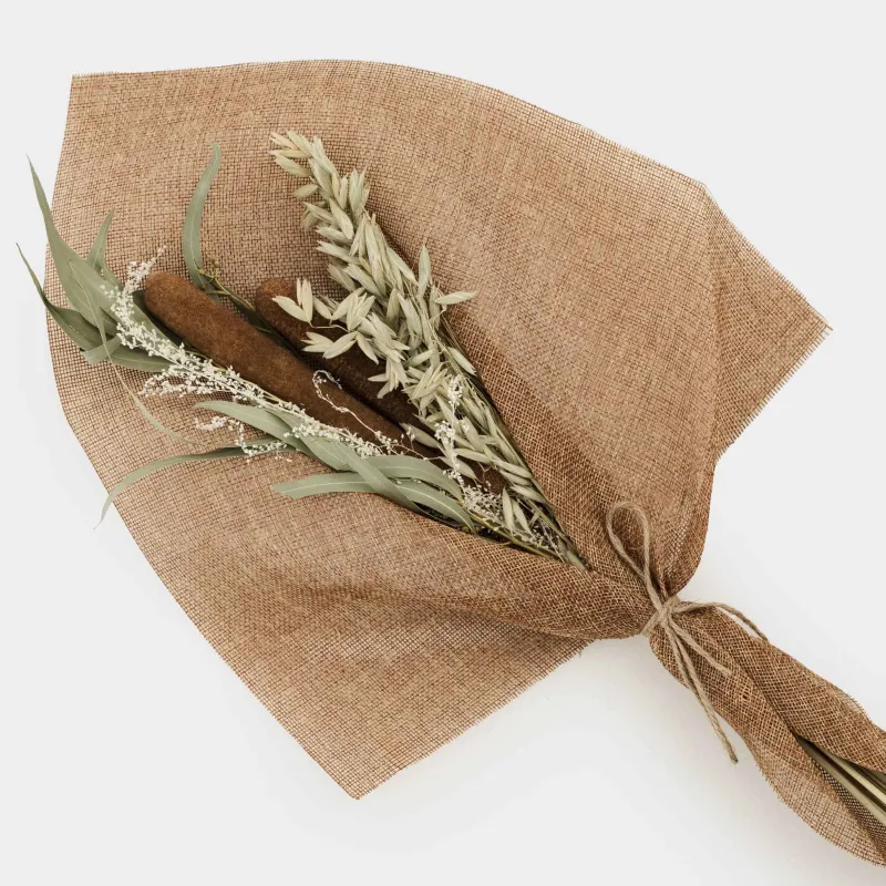 Букет декоративный, 54 см, в мешковине, сухоцветы, Колосья, Dried flower, image-0