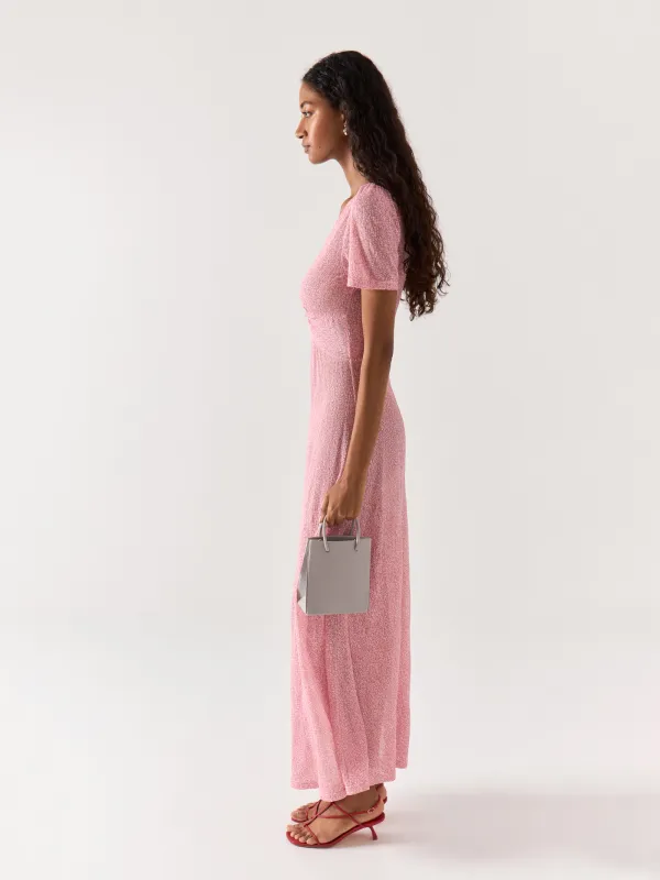 Әйелдер көйлегі, макси, өлшемі S, қысқа жеңді, полиэстер, қызғылт, Гүлдер, Umina, image-2