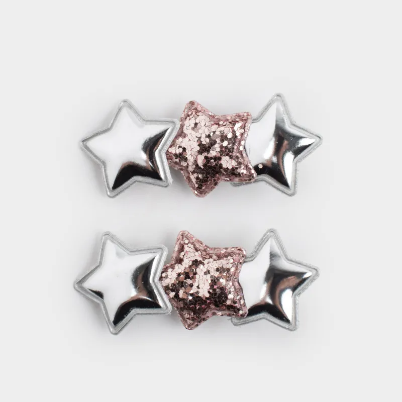 Шаш қыстырғыштар жинағы, 6 см, 2 дана, балаларға арналған, полиуретан/металл, күміс/шампан, Hairstyle