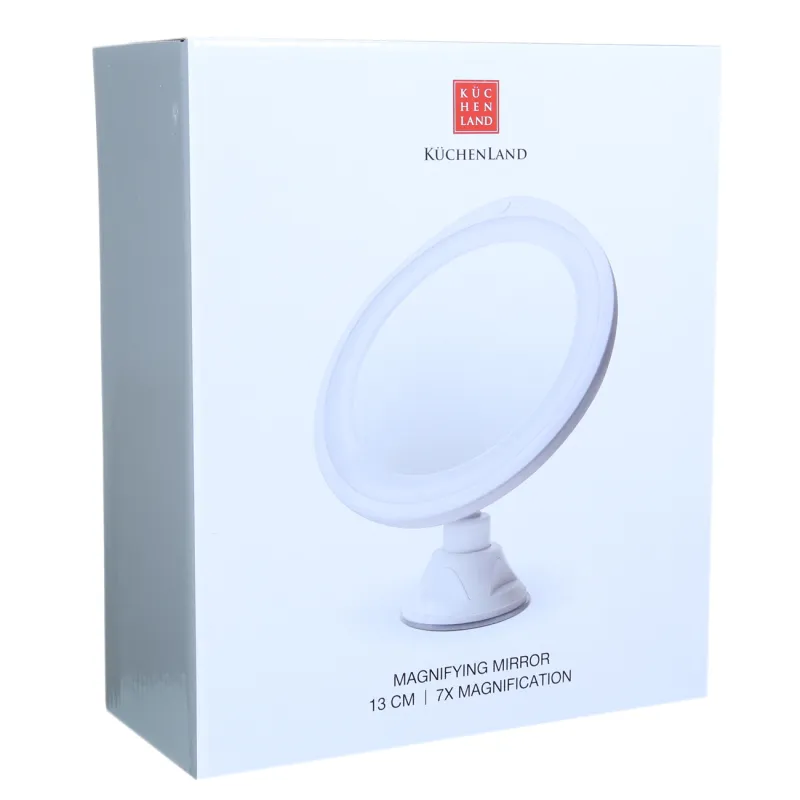 Зеркало подвесное, 17/12 см, увеличительное, с подсветкой, на присоске, пластик, белое, Vesta, image-3