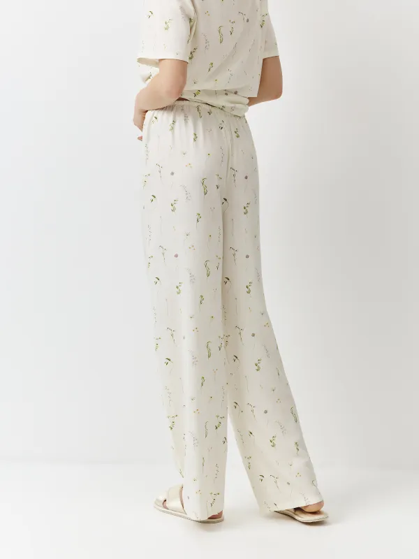 Әйелдер шалбары, үйге арналған, өлшемі S, вискоза, сүт түстес, Wildflowers, Amina, image-2