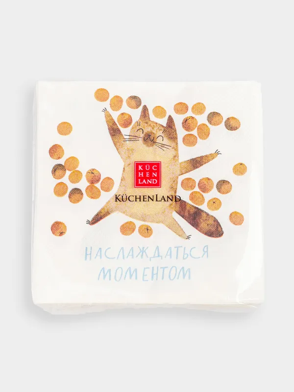 Қағаз майлықтар, 21х21 см, 20 дана, төртбұрышты, ақ, Қалпақ киген мысық, Christmas friends, image-3