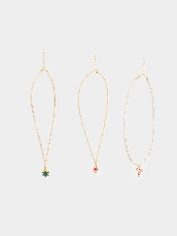 Цепочка, 40 см, 3 шт, детская, металл/стекло, золотистая/серебристая, Jewelry christmas, image-1