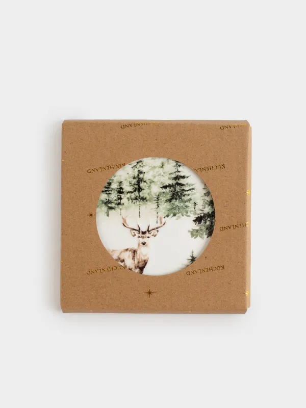 Саптыаяқ тұғыры, 11х11 см, төртбұрыш, керамика/тығын, Ормандағы бұғы, Woodland story, image-4