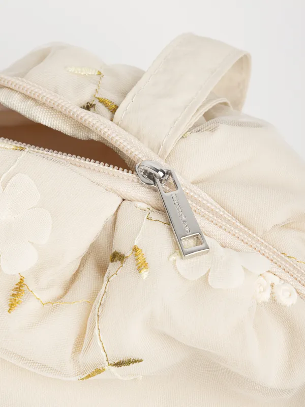 Косметичка, 23х26 см, с ручкой, полиэстер, бежевая, Цветы, Flower embroidery, image-4