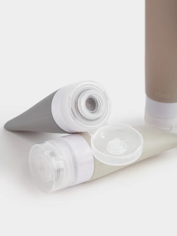 Саяхатқа арналған құтылар жинағы, 3 дана, түтіктер, косметикалық сөмкеде, силикон, Travel color, image-4