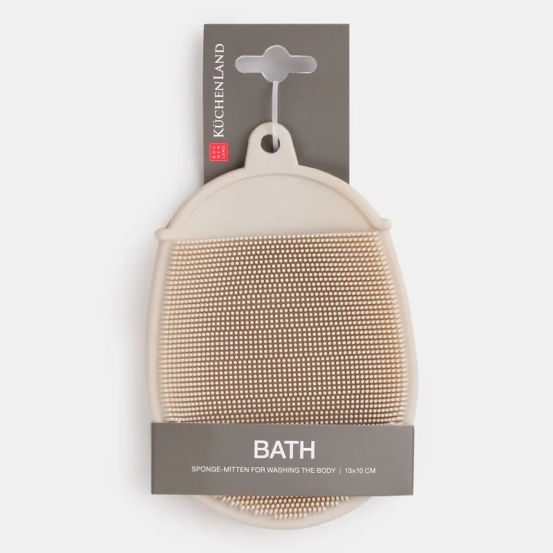Щетка-варежка для мытья тела, 13 см, двусторонняя, силикон, бежевая, Bath, image-5