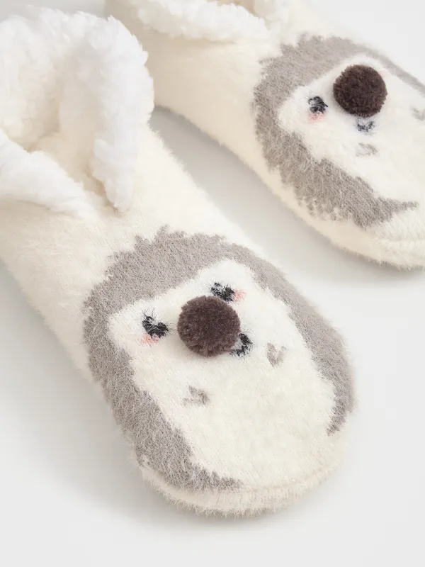 Әйелдер шұлықтары, үйге арналған, өлшемі 36-38, помпоны бар, акрил/шерпа, сүт түстес, Кірпі, Funny warm, image-1