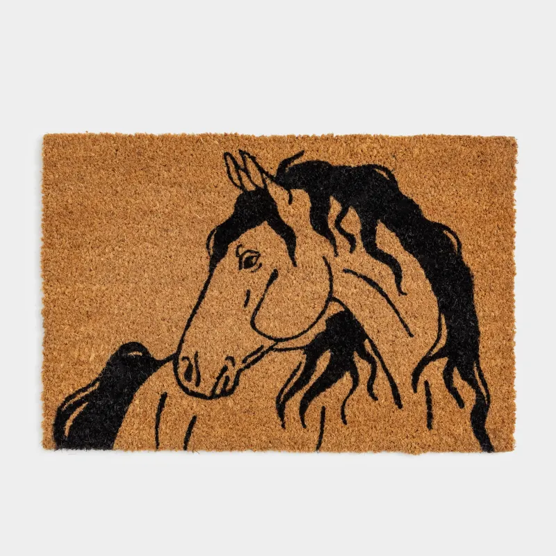 Есік алды кілемшесі, 40х60 см, кокос/ПВХ, тікбұрышты, қоңыр, Жылқы, Home horse
