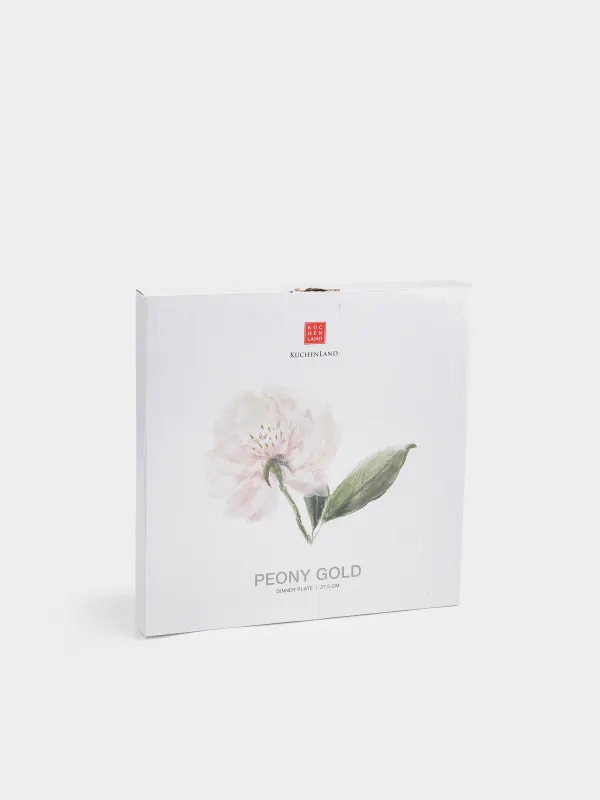 Түскі ас тәрелкесі, 27 см, фарфор F, ақ, алтын жиегі бар, Гүл, Peony gold, image-4