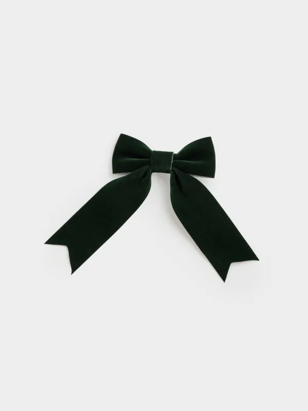 Сәндік әшекей, 15 см, қыстырғышы бар, полиэстер, жасыл, Бантик, Bow velvet, image-0