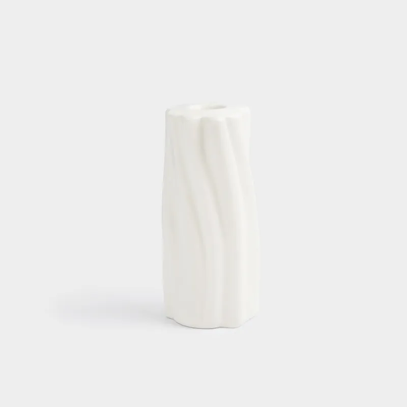 Шам ұстағыш, 14 см, жіңішке шамға арналған, керамика, сүт түстес, Толқынды жиек, Crumple
