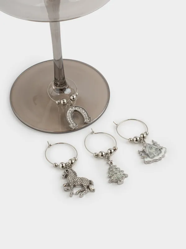 Бокалға арналған аспа, 4 дана, металл/моншақтар, күміс, Жаңа жылдық рәміздер, Christmas time, image-3